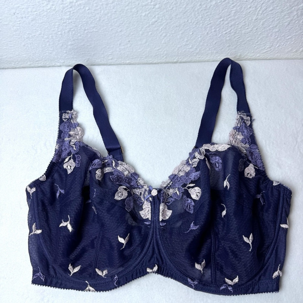 Fayreform Bra Blue 36G Mesh Leaf Embroidered Full‎ Coverage Underwire f75-8027